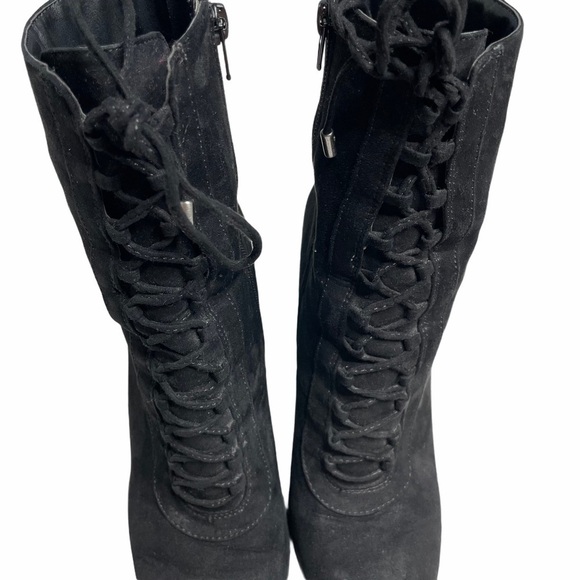 Carlos Santana Black Faux Suede Lace Up Chunky Heel Ankle Boots Size 10 - Picture 9 of 10